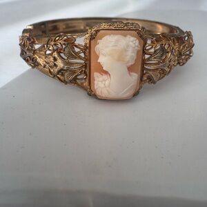 Antique Victorian Shell Cameo Bangle Bracelet Gold Filled